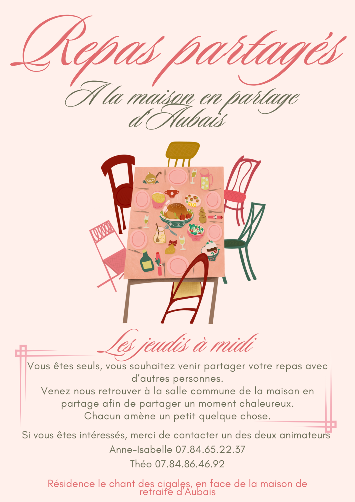 rose vert minimaliste repas de noël affiche