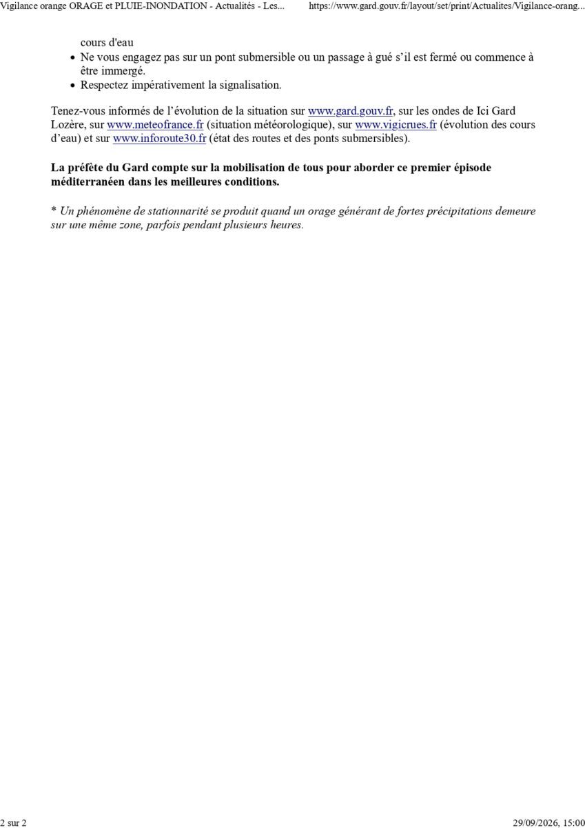 vigilance orange orage et pluie inondation actualités les services de l'État dans le gard page 0002